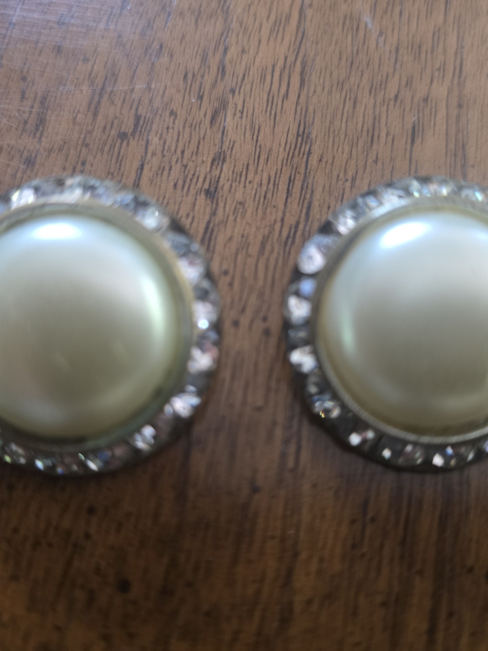 Pearl Center Rhinestone Button Clip On Earrings - Cream